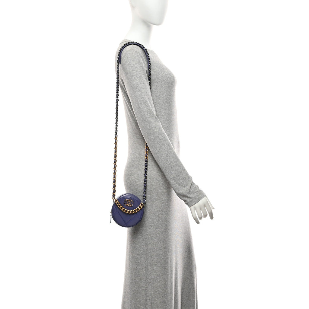 Lambskin Quilted Chanel 19 Round Clutch With Chain Purple