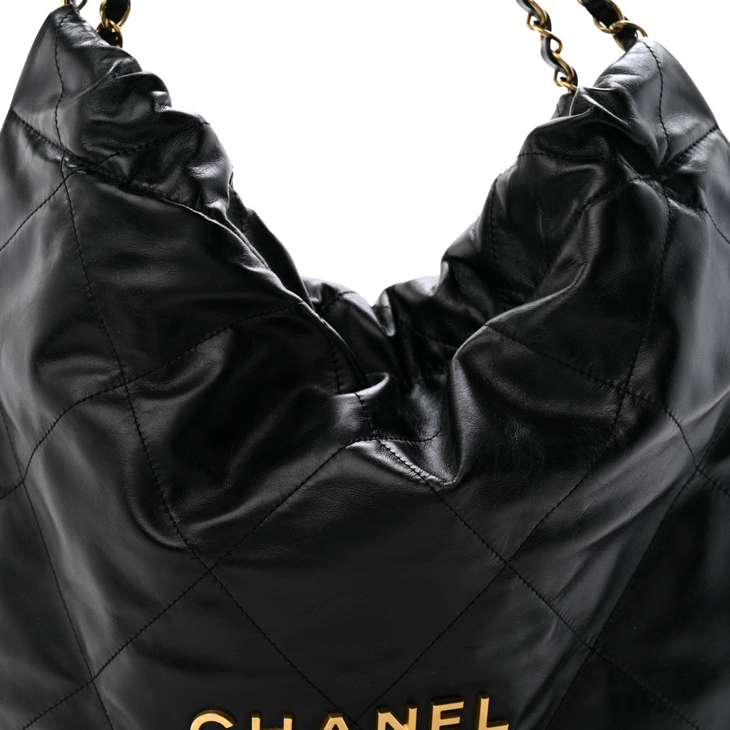 Shiny Calfskin Quilted Chanel 22 Black