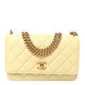 Lambskin Quilted CC Camellia Crush Wallet on Chain WOC Light Yellow