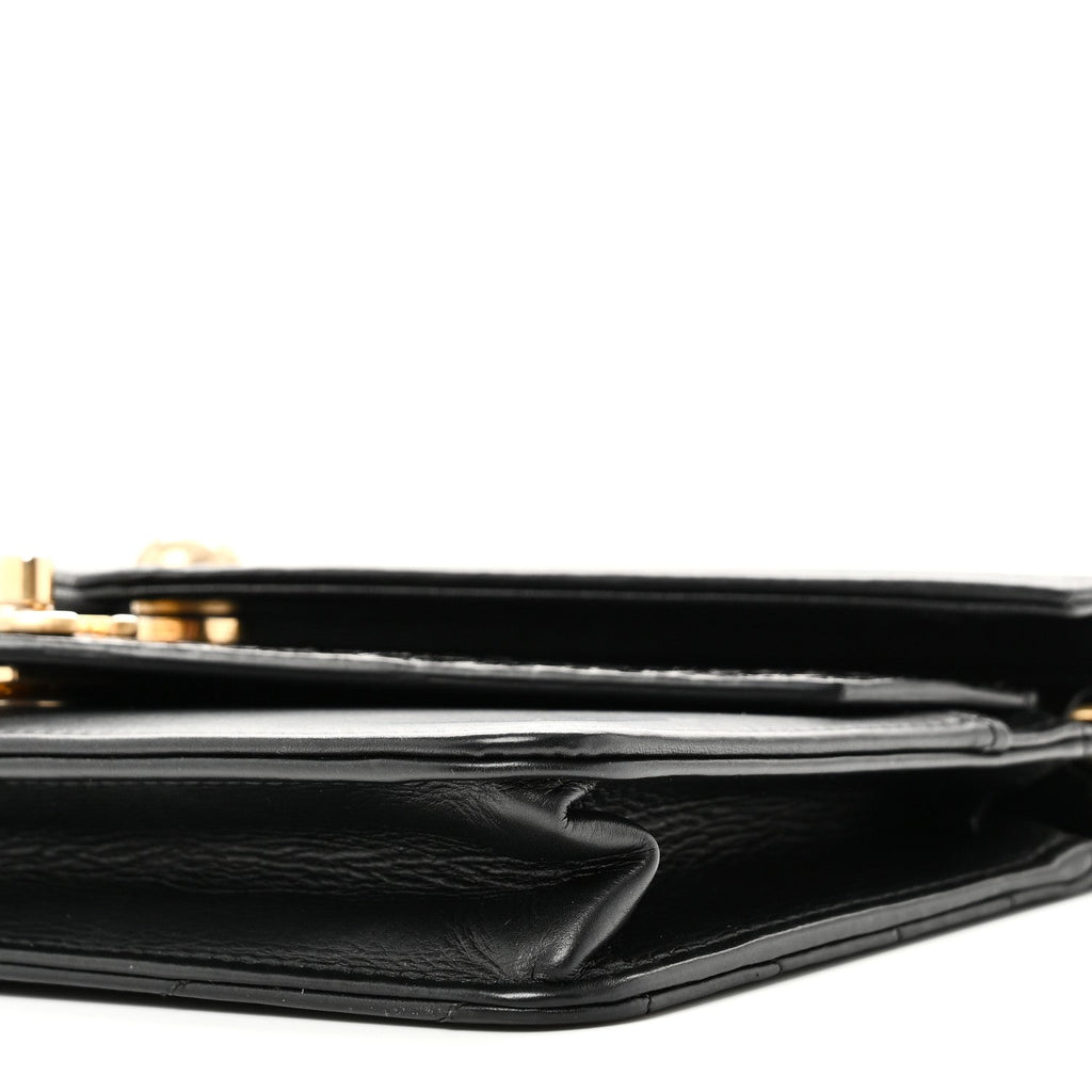Calfskin Elaphe Double Chevron Mini Wallet On Chain WOC Black Black