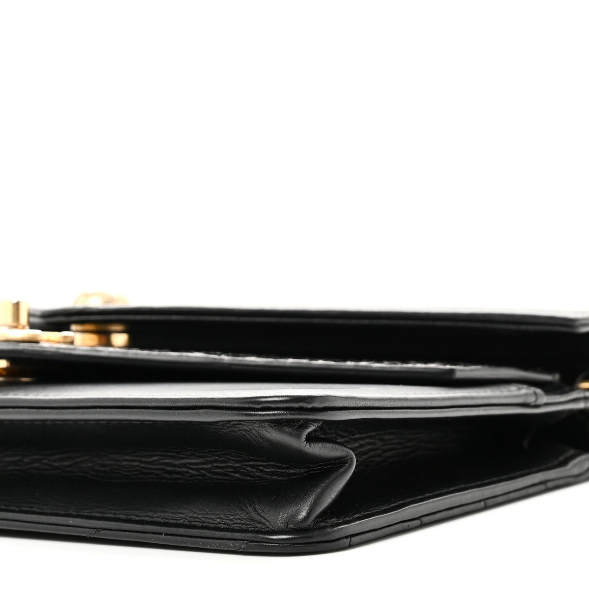 Calfskin Elaphe Double Chevron Mini Wallet On Chain WOC Black Black