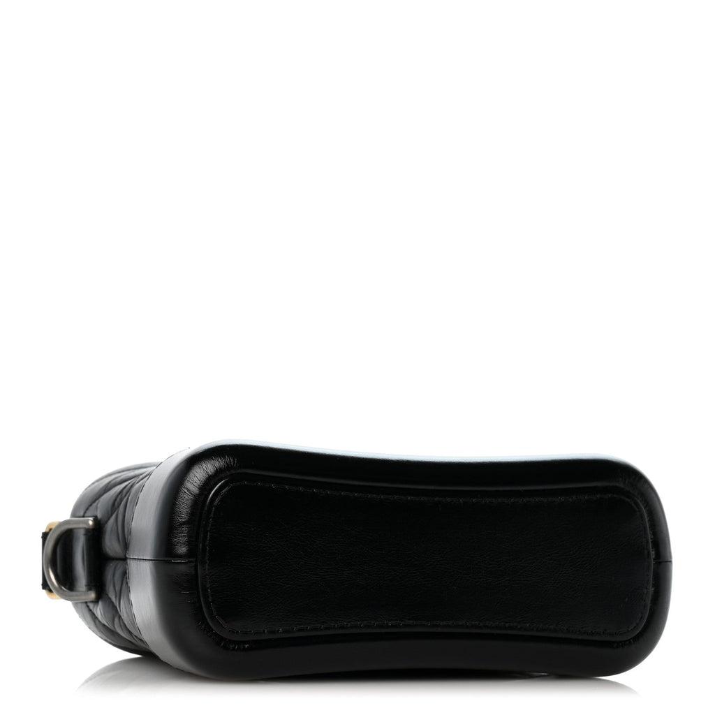 Aged Calfskin Chevron Quilted Small Gabrielle Hobo Black