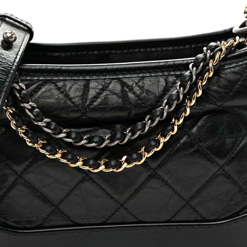 Aged Calfskin Quilted Small Gabrielle Hobo Black