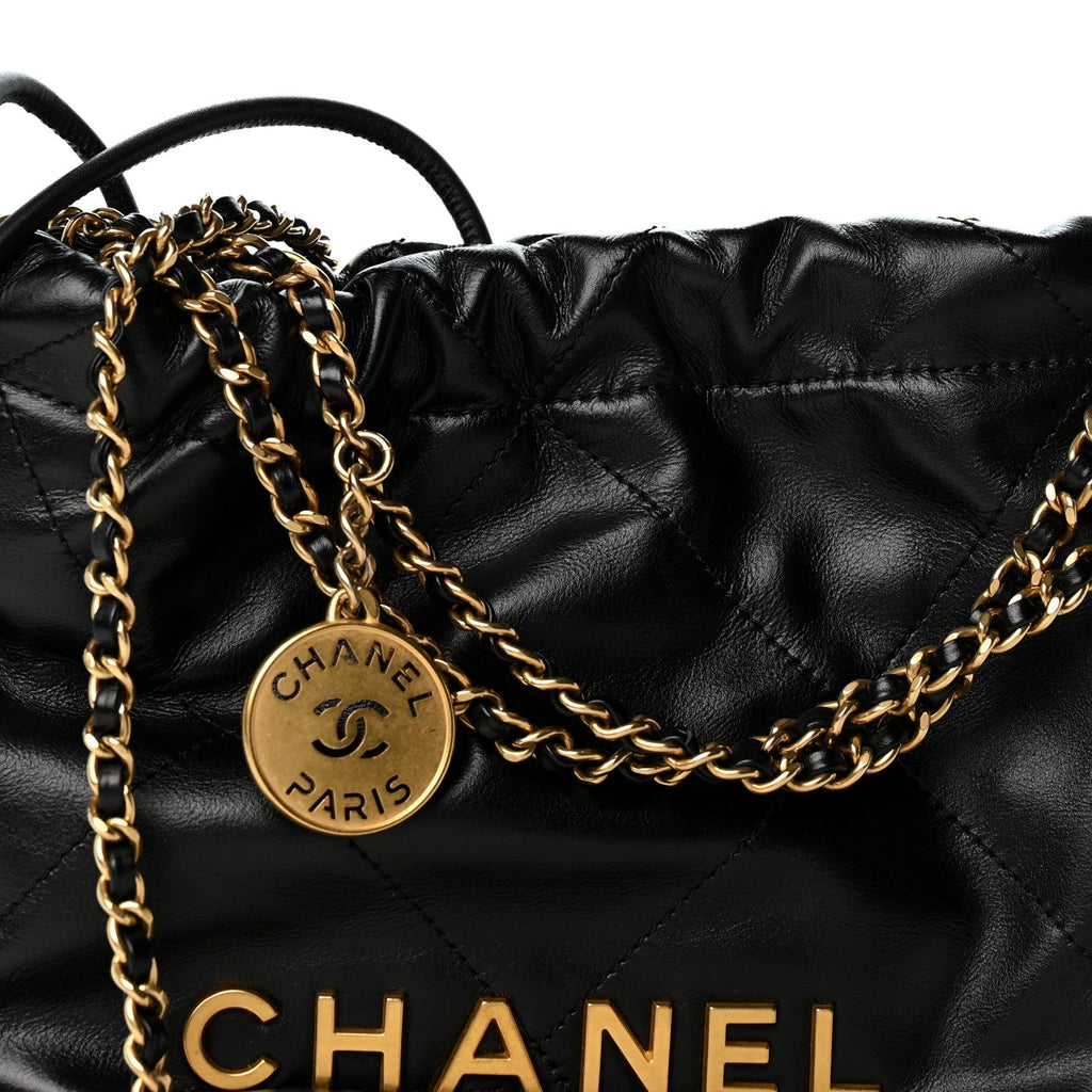 Shiny Calfskin Quilted Mini Chanel 22 Black