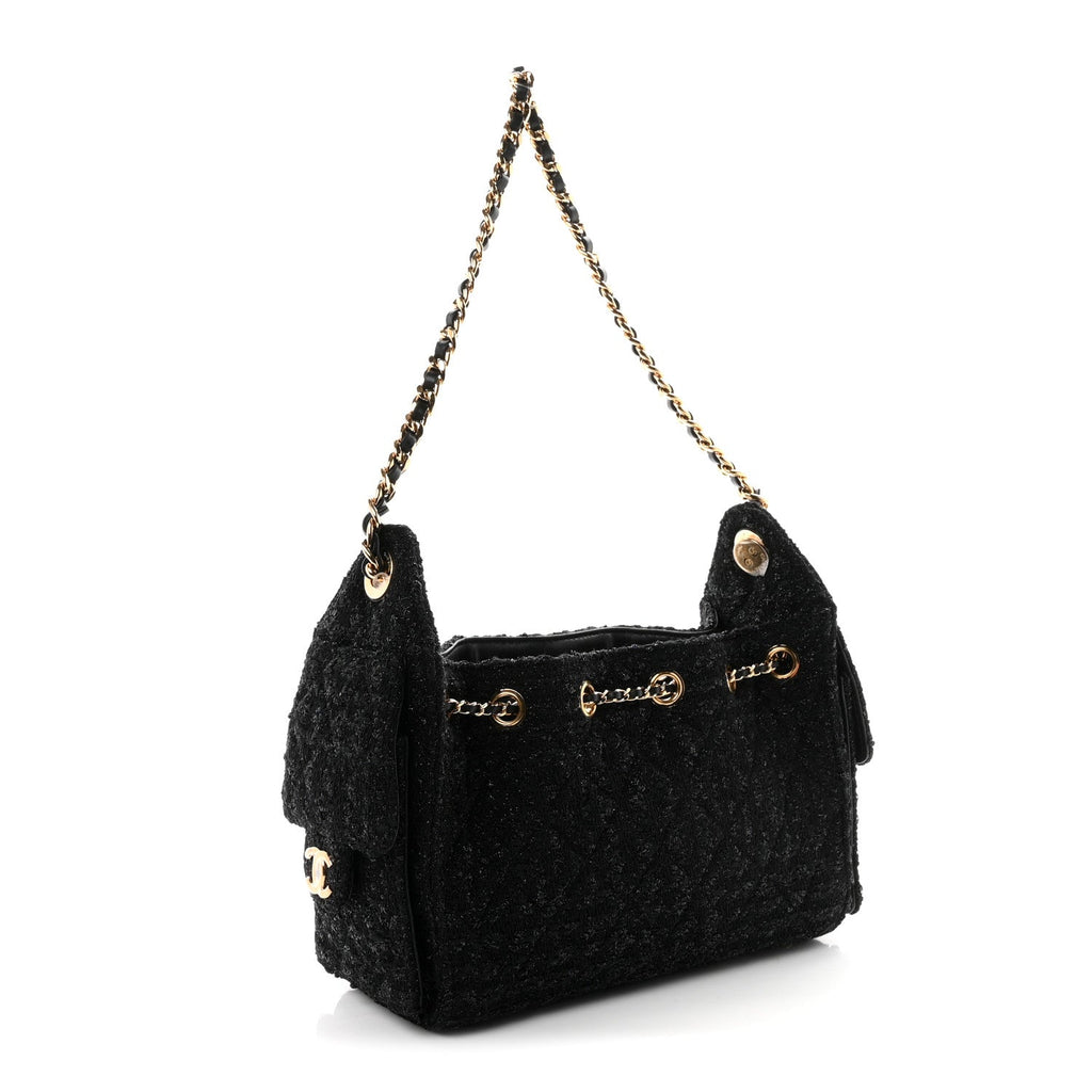 Tweed Quilted Mini Chanel 25 Handbag Black