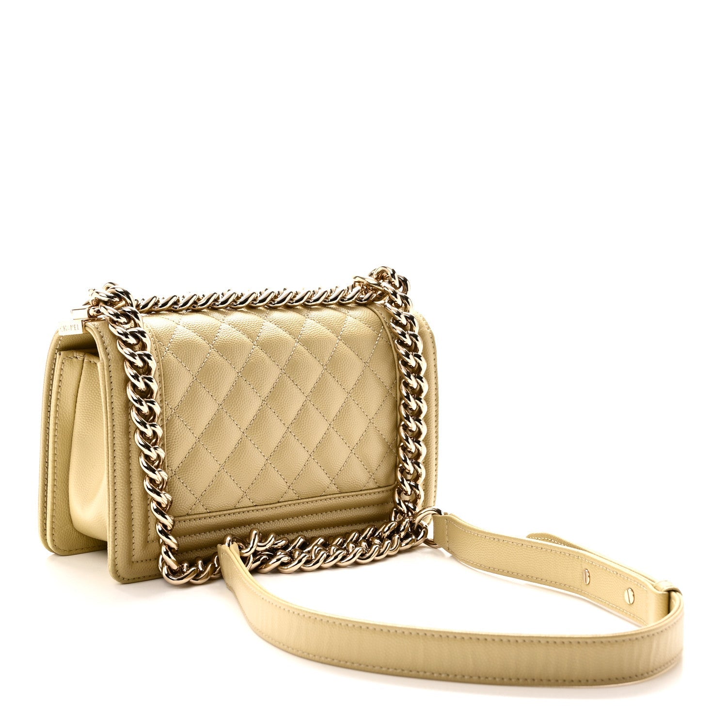 Caviar Quilted Small Boy Flap Beige