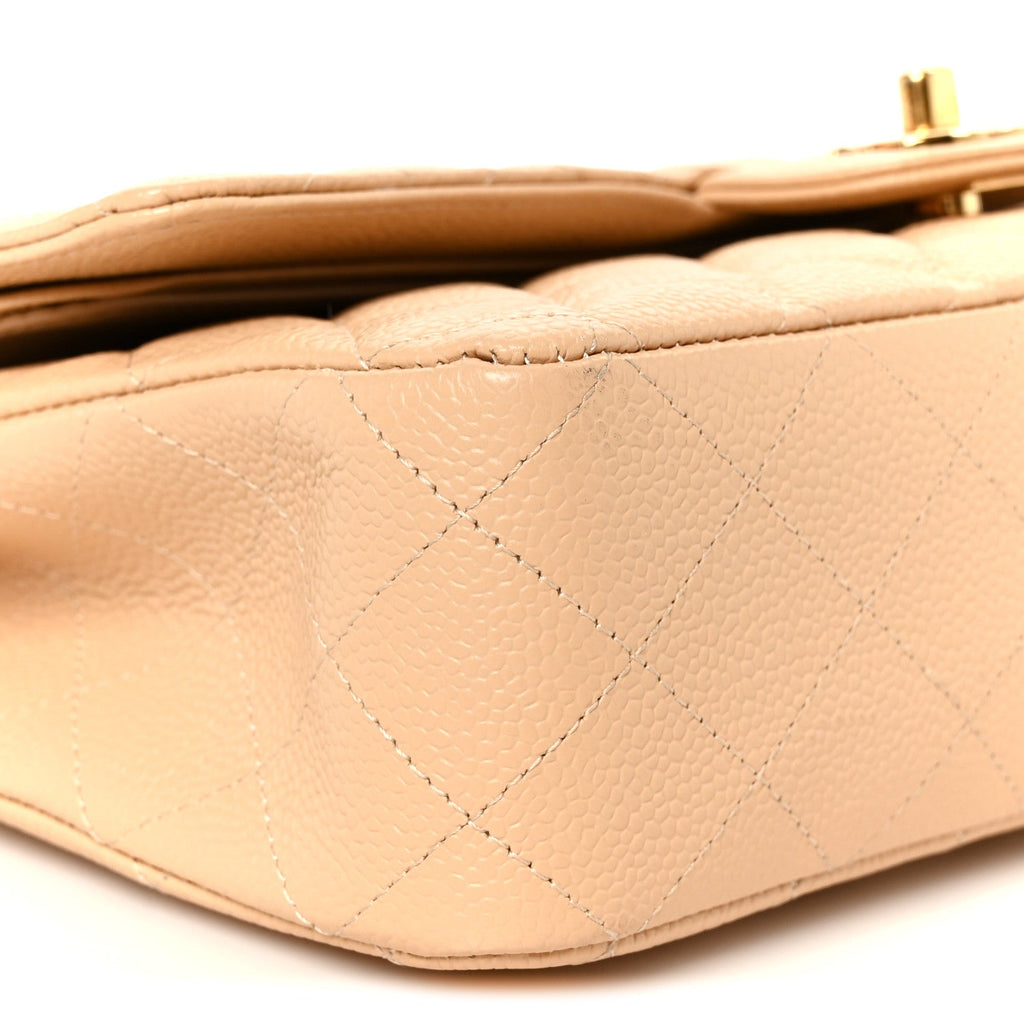 Caviar Quilted Medium Double Flap Beige