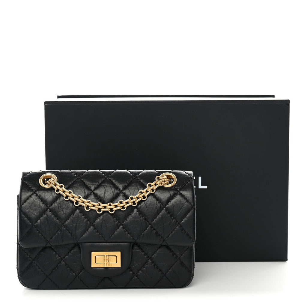 Aged Calfskin Quilted 2.55 Reissue Mini Flap Black