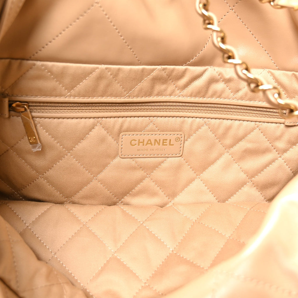 Shiny Calfskin Quilted Small Chanel 22 Beige