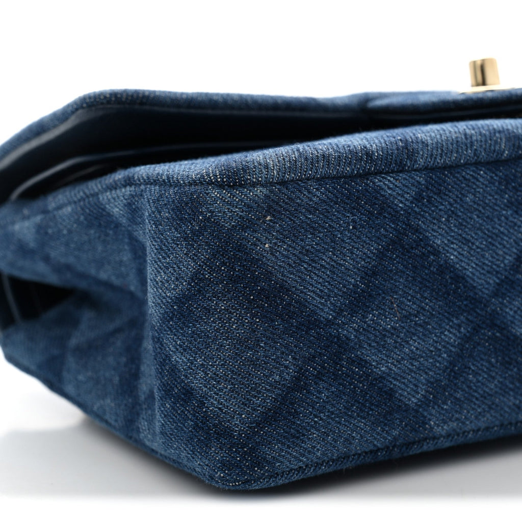 Printed Denim Quilted Small Double Flap Blue