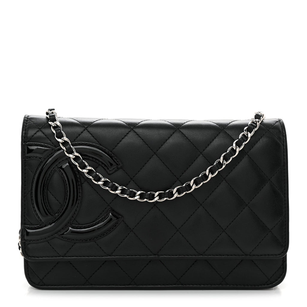 Calfskin Quilted Cambon Wallet on Chain WOC Black