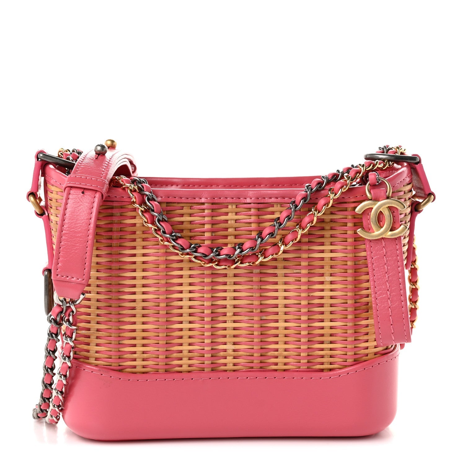 Rattan Calfskin Small Gabrielle Hobo Beige Pink