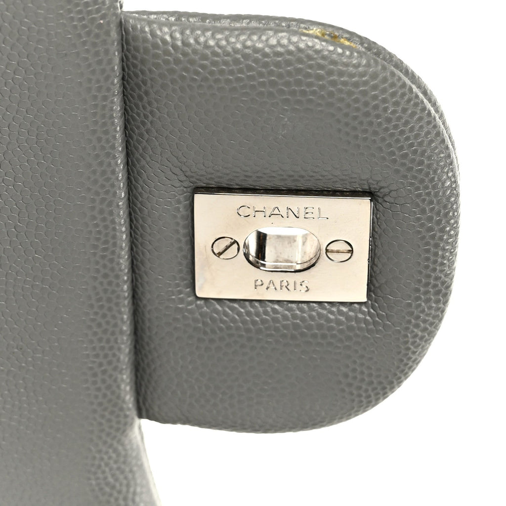 Caviar Quilted Jumbo Double Flap Grey