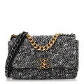 Tweed Quilted Medium Chanel 19 Flap Black White