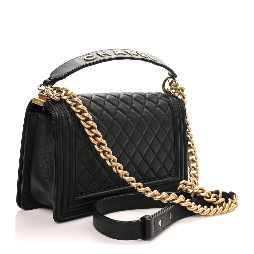 Calfskin Medium Boy Logo Top Handle Flap Black Black