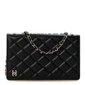 Lambskin Quilted Book Wallet On Chain WOC Black