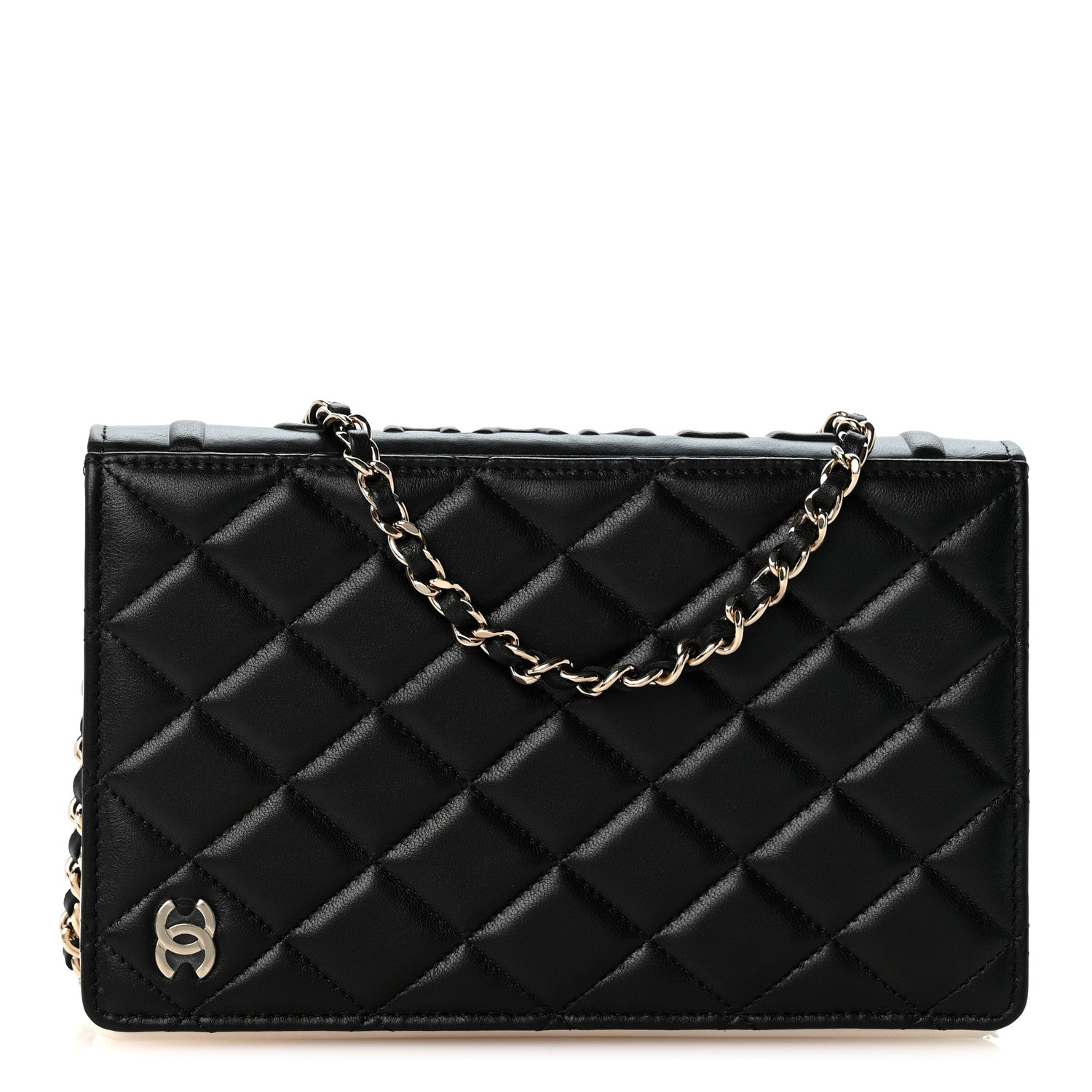 Lambskin Quilted Book Wallet On Chain WOC Black