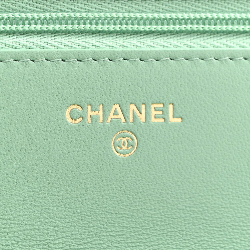 Lambskin Quilted Logo WOC Wallet On Chain Green