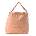 Shiny Calfskin Quilted Chanel 22 Beige