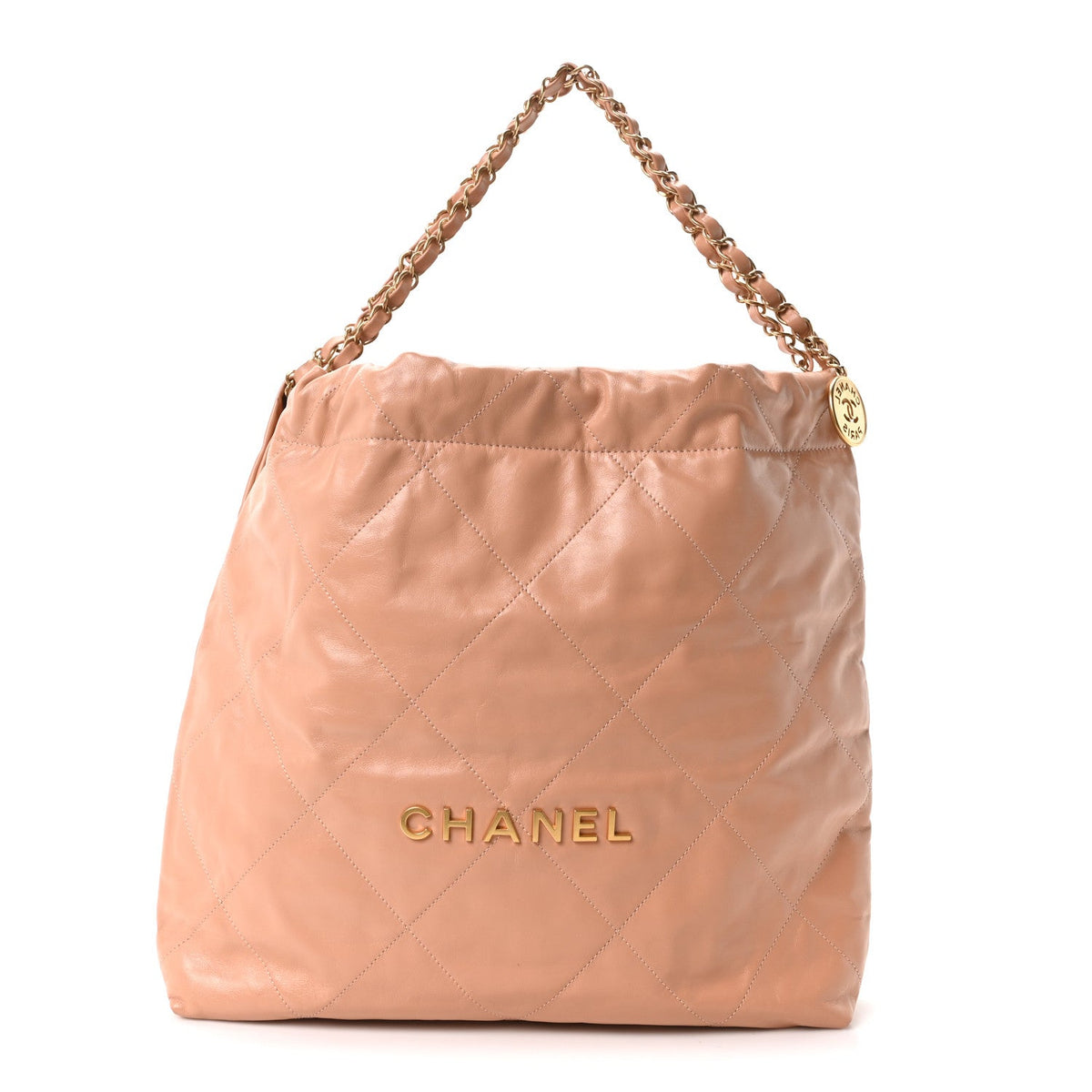 Shiny Calfskin Quilted Chanel 22 Beige