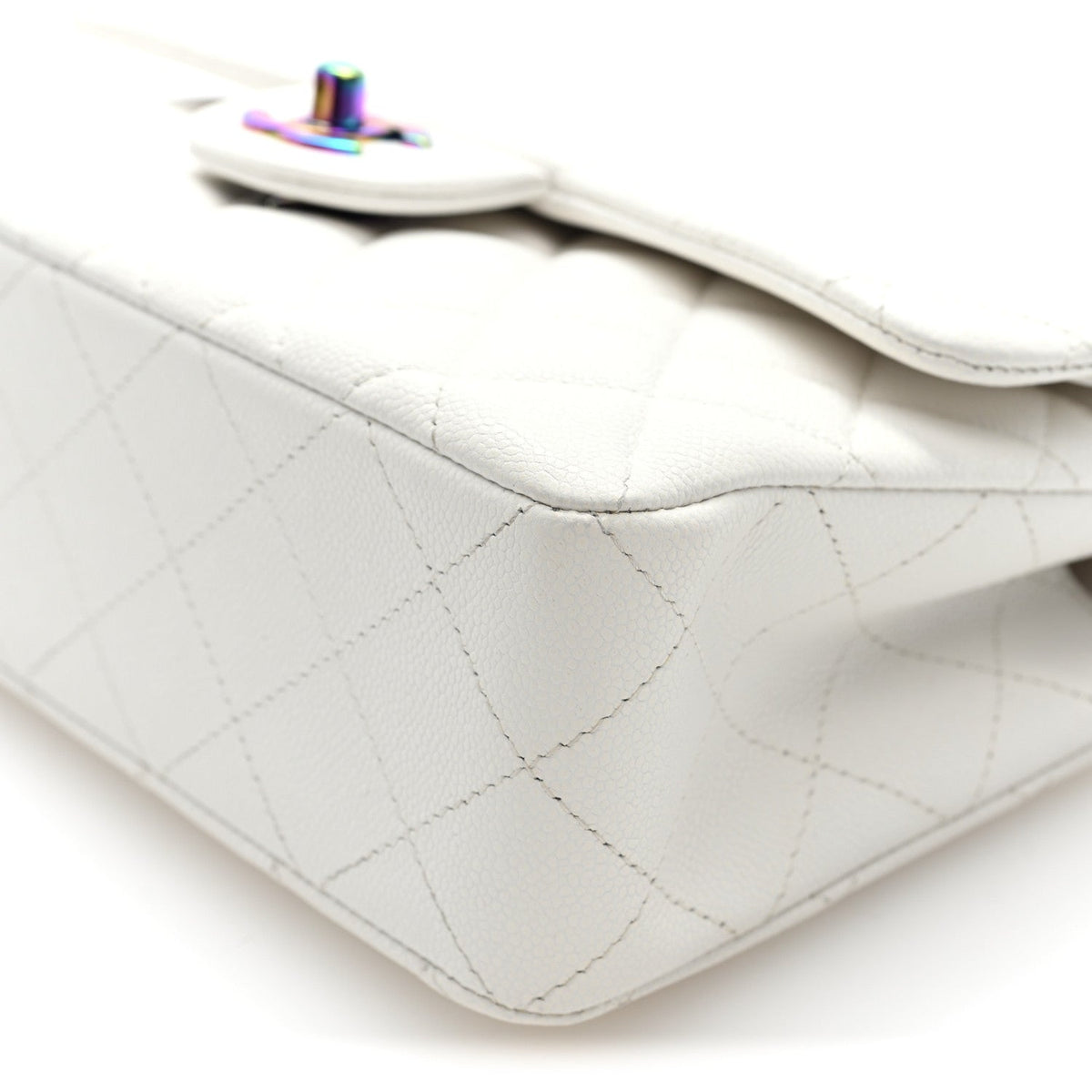 Caviar Quilted Rainbow CC Small Double Flap White