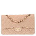 Lambskin Quilted Medium Double Flap Beige