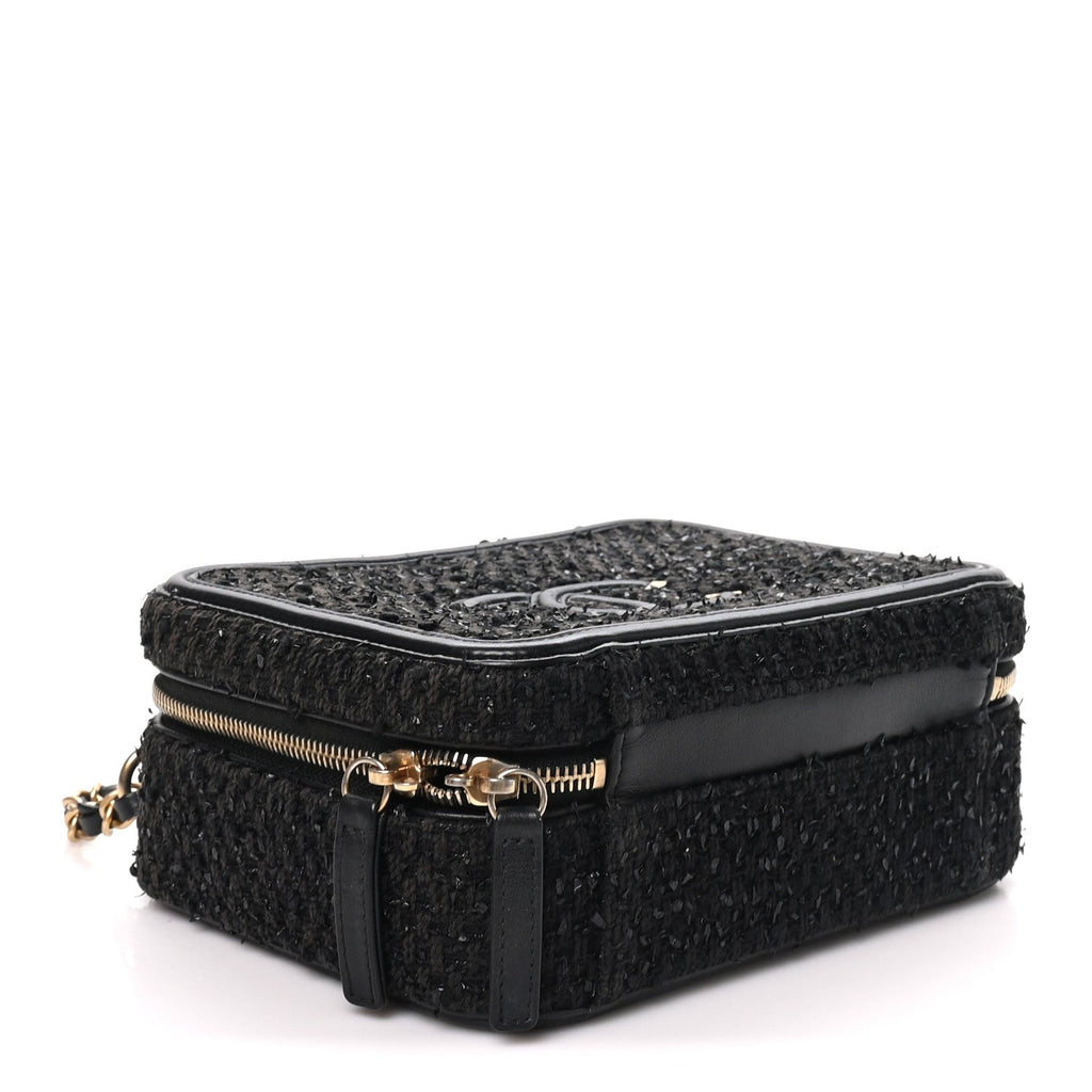 Tweed Quilted Medium CC Filigree Vanity Case Black