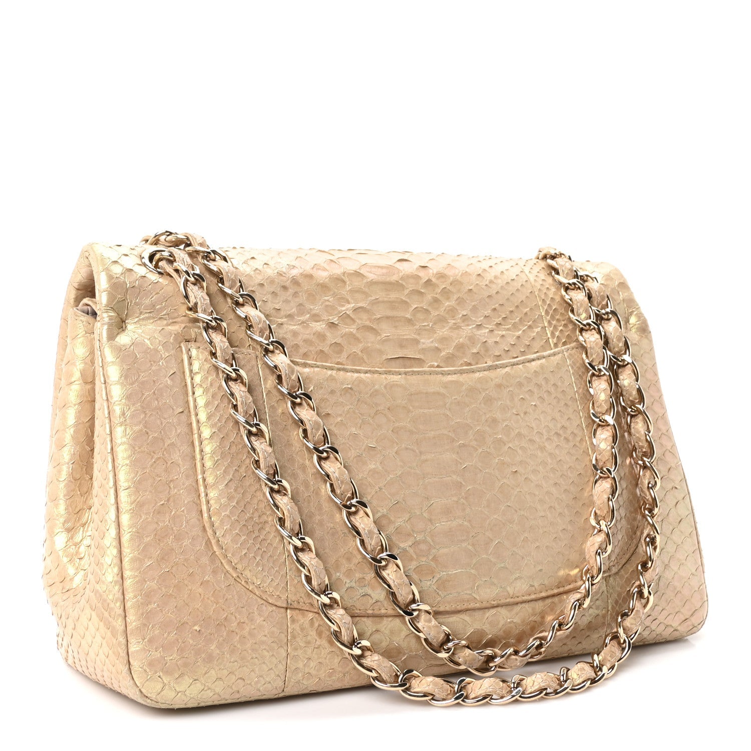 Metallic Snakeskin Jumbo Double Flap Light Beige