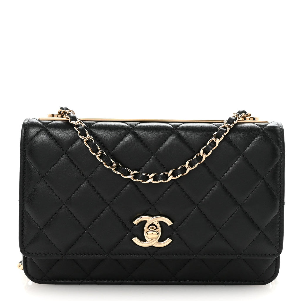 Lambskin Quilted Trendy CC Wallet On Chain WOC Black