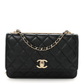 Lambskin Quilted Trendy CC Wallet On Chain WOC Black