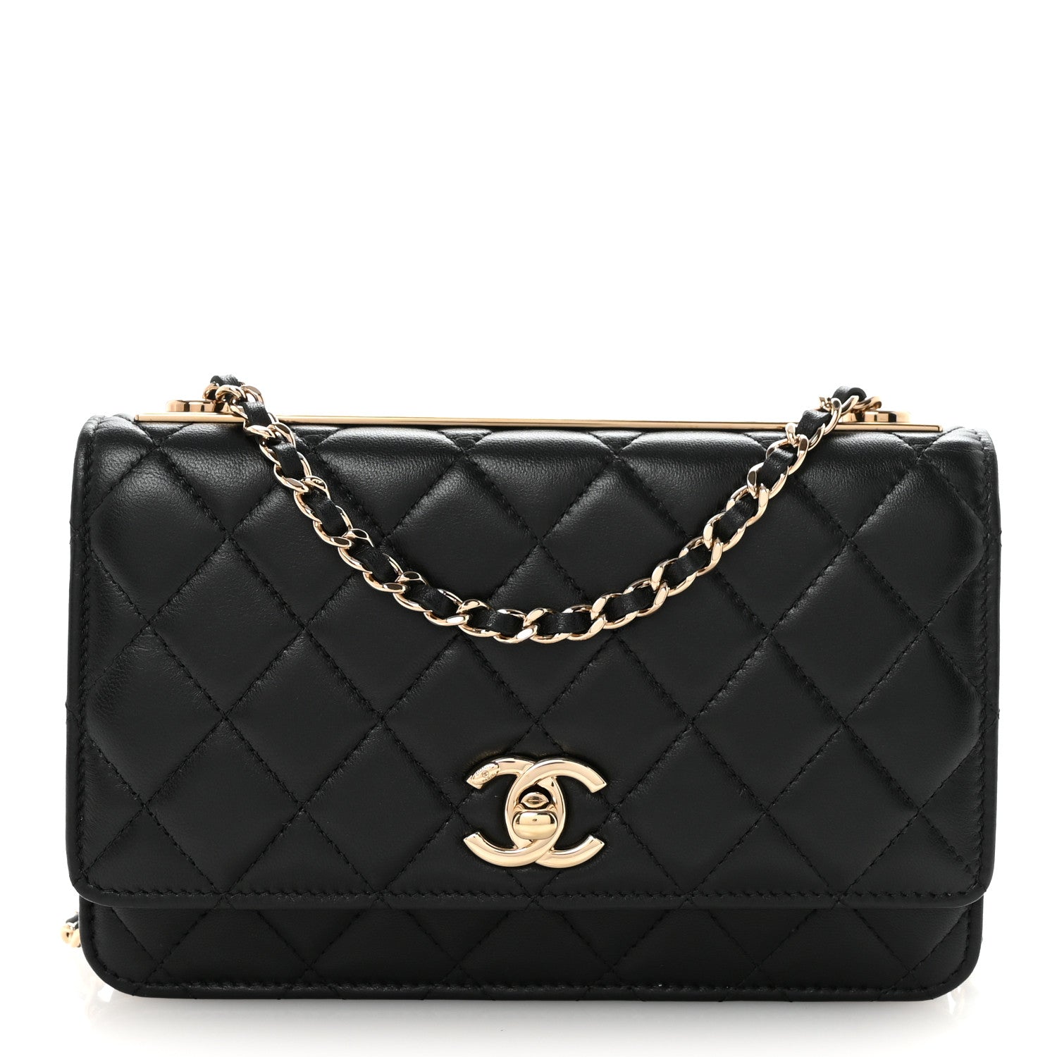 Lambskin Quilted Trendy CC Wallet On Chain WOC Black