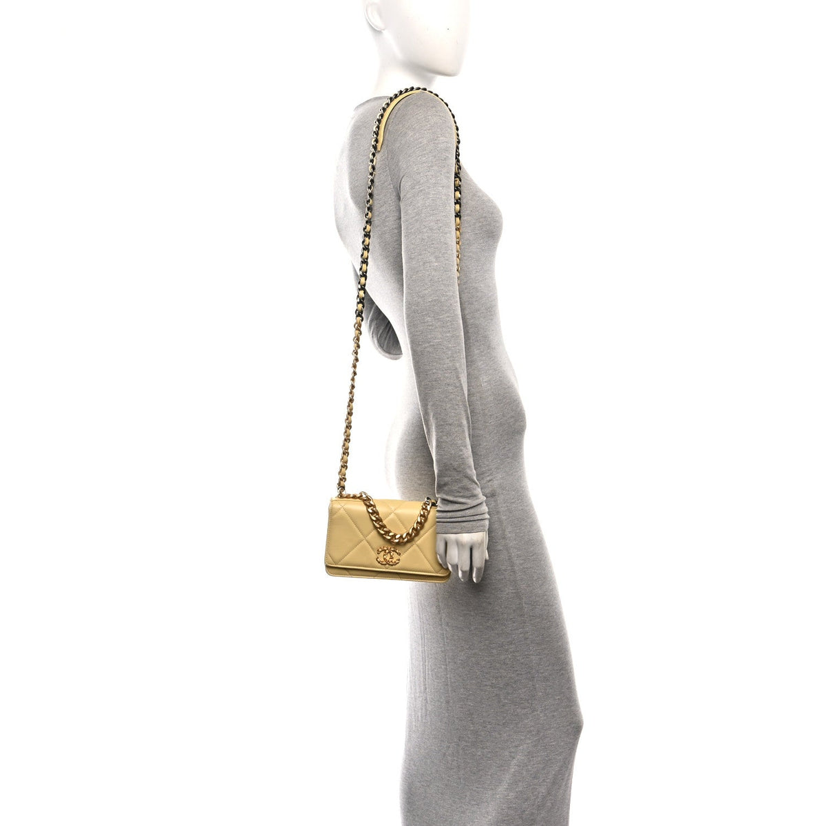 Lambskin Quilted Chanel 19 Wallet On Chain WOC Yellow