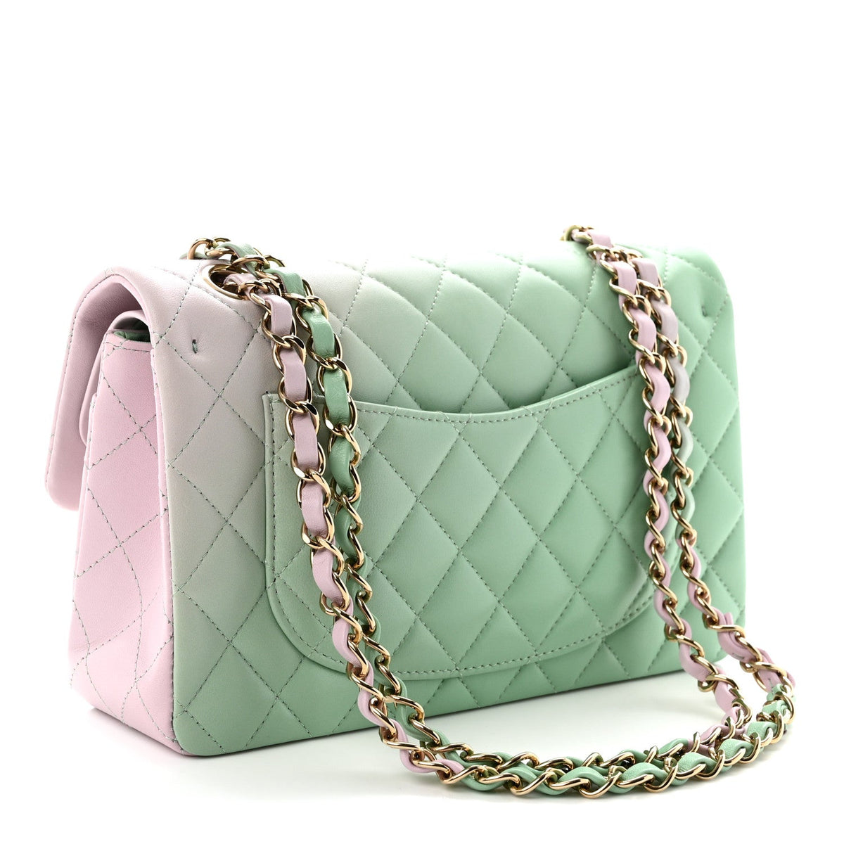 Lambskin Quilted Ombre Small Double Flap Light Green Light Purple