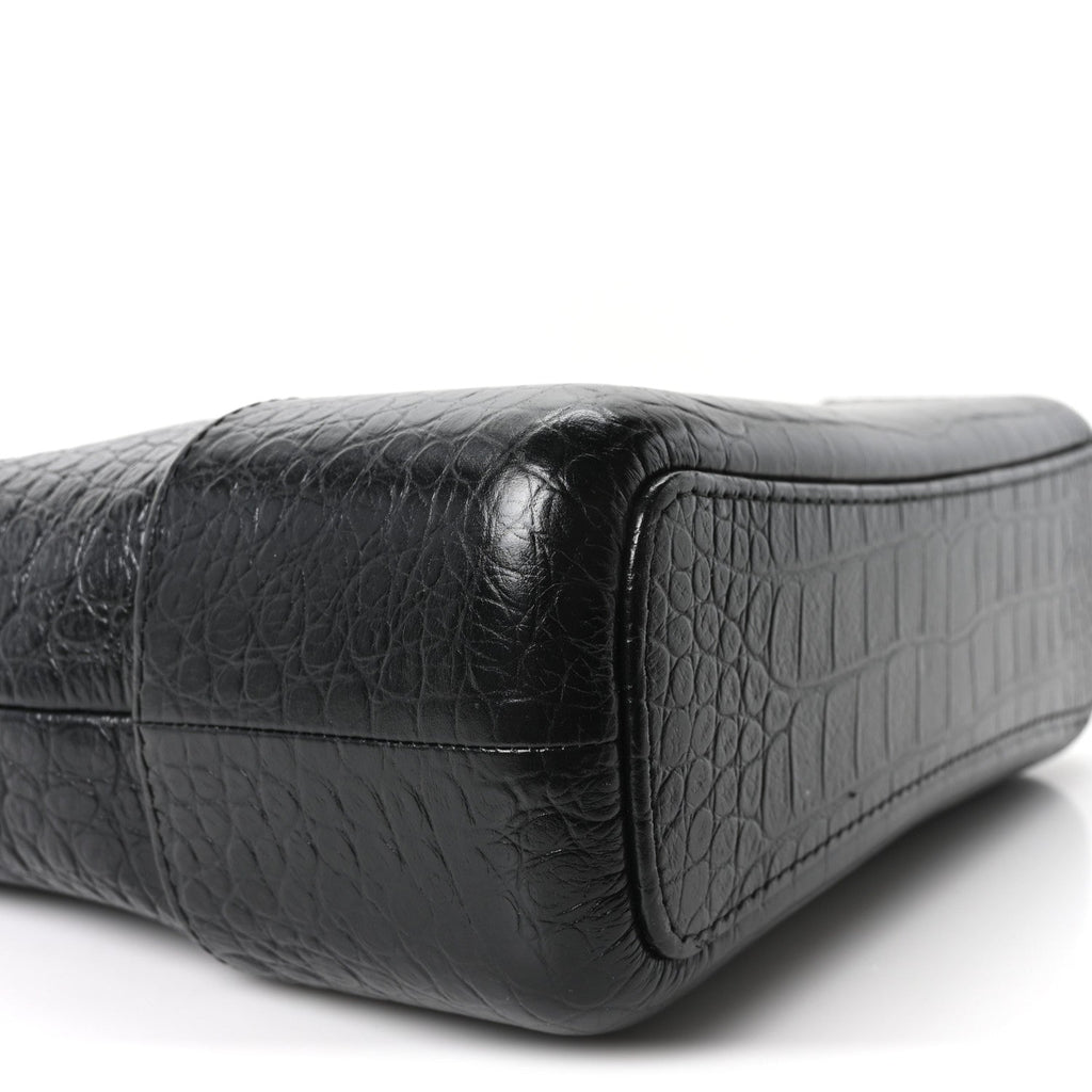 Crocodile Embossed Calfskin Medium Gabrielle Cocodile Hobo Black
