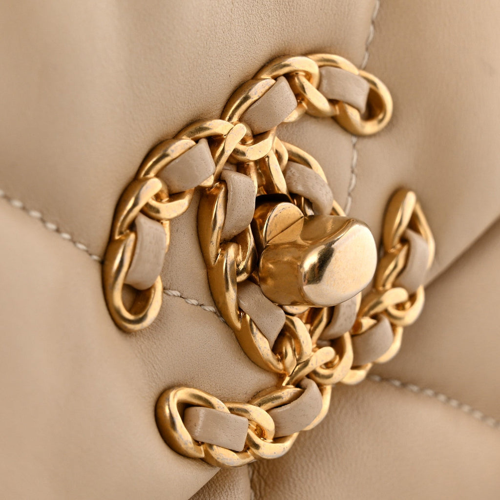 Lambskin Quilted Medium Chanel 19 Flap Beige