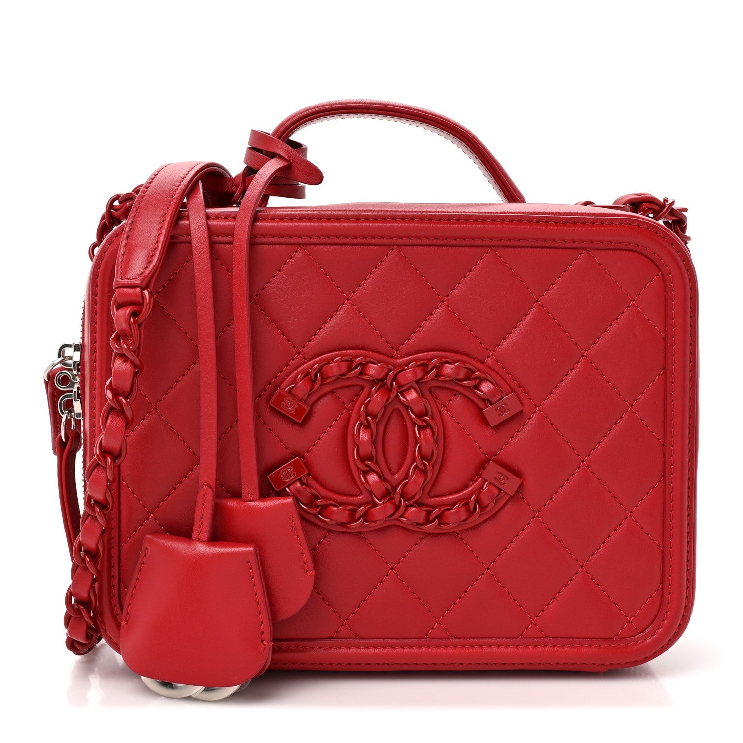 Lambskin Quilted Medium CC Filigree Vanity Case Dark Red