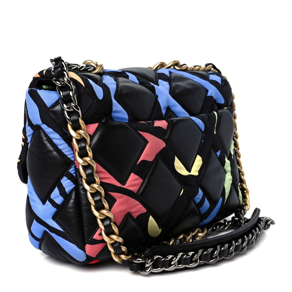 Lambskin Printed Fabric Medium Chanel 19 Flap Black Multicolor