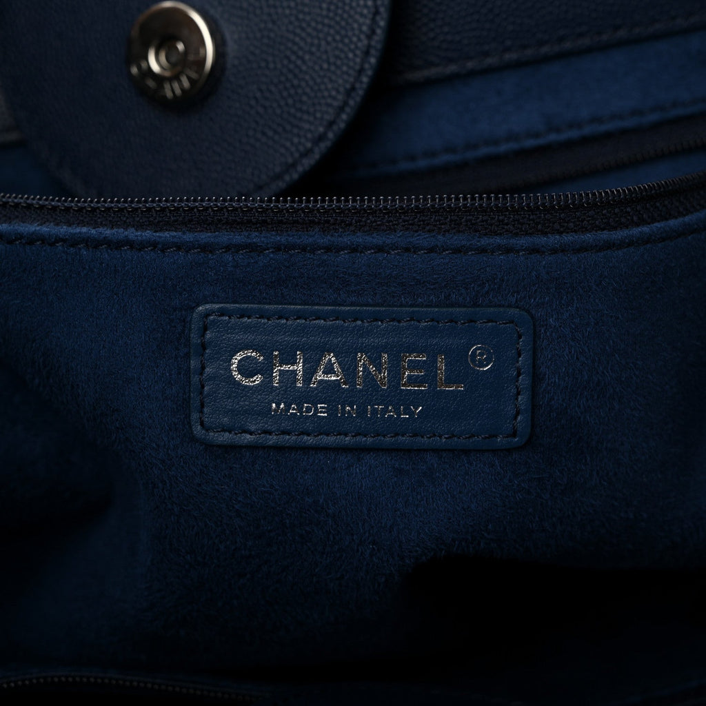 Caviar Medium Studded Deauville Tote Navy