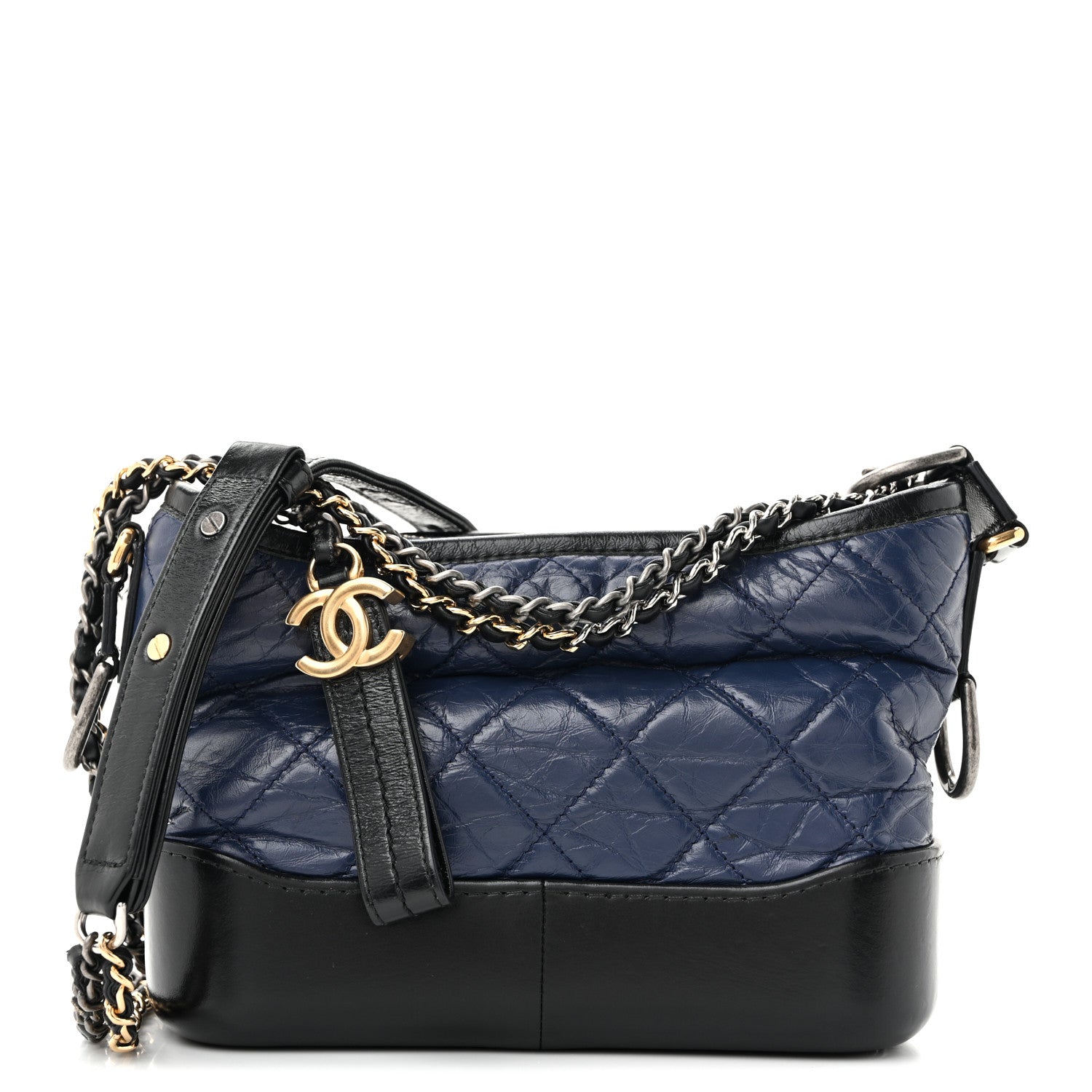 Aged Calfskin Quilted Small Gabrielle Hobo Navy Black