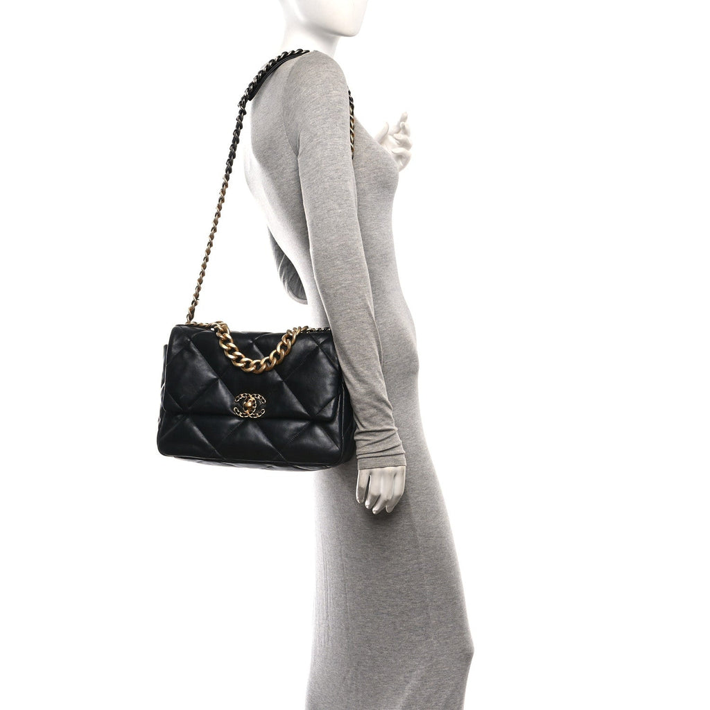 Lambskin Quilted Large Chanel 19 Flap Black