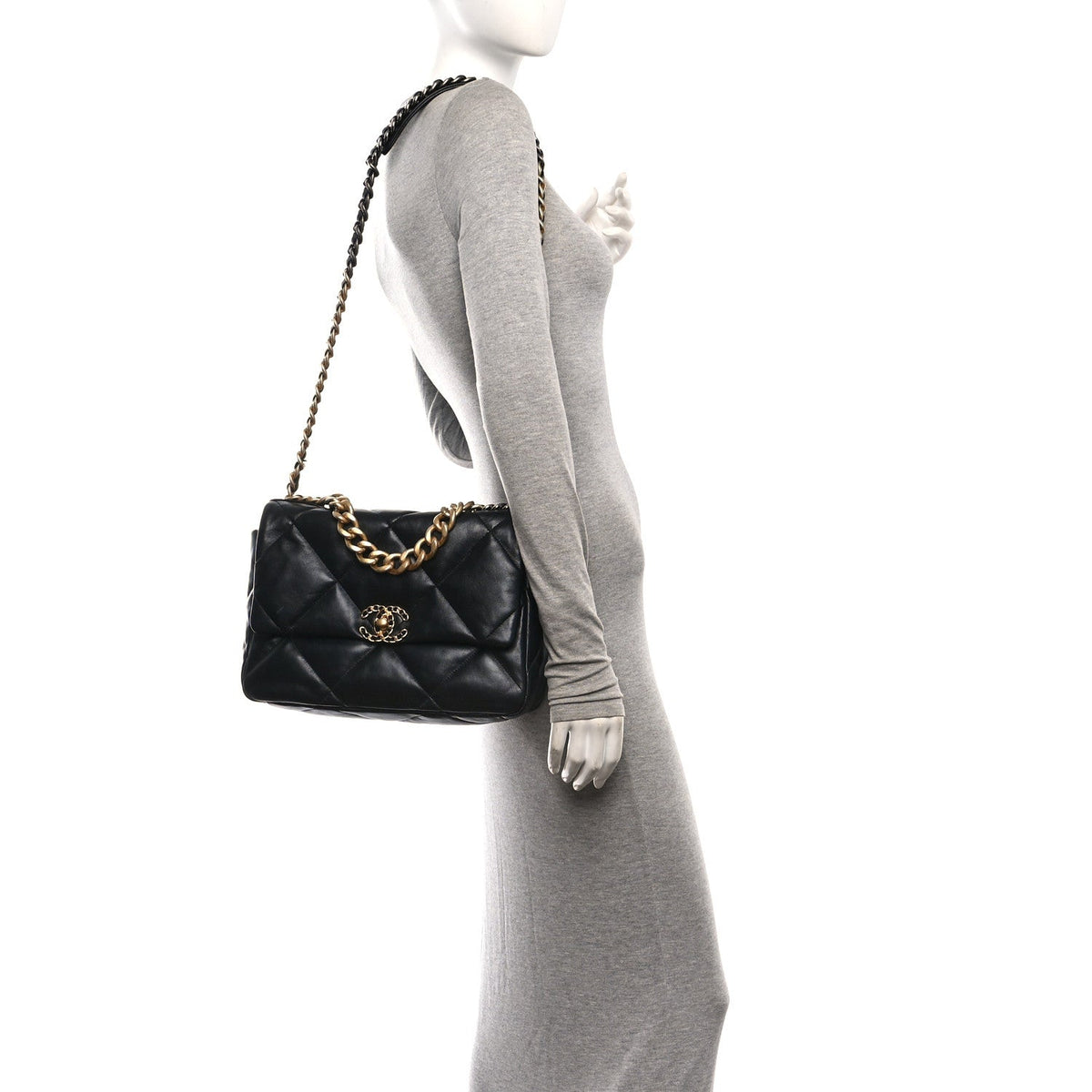 Lambskin Quilted Large Chanel 19 Flap Black
