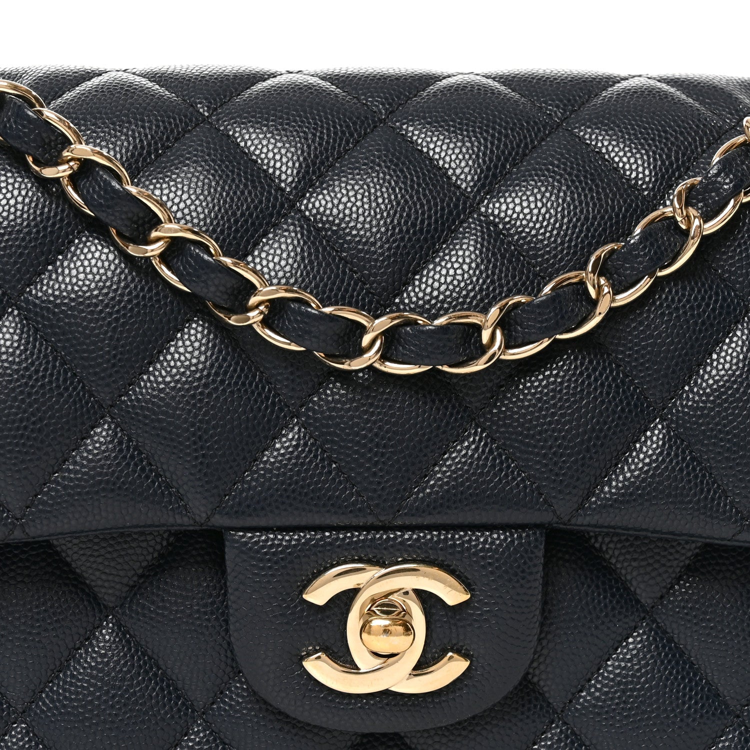 Caviar Quilted Small Double Flap Dark Navy