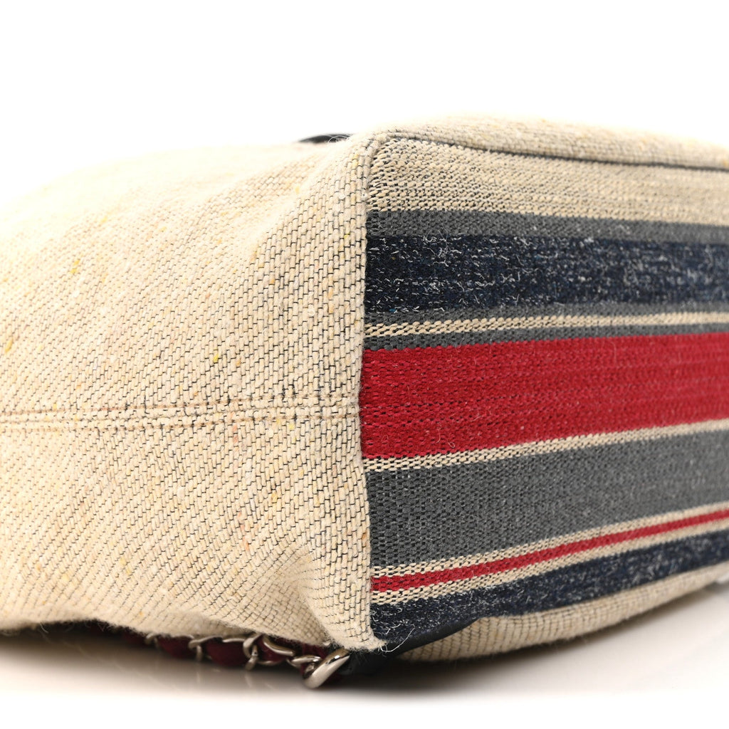 Striped Canvas Large Deauville Backpack Beige