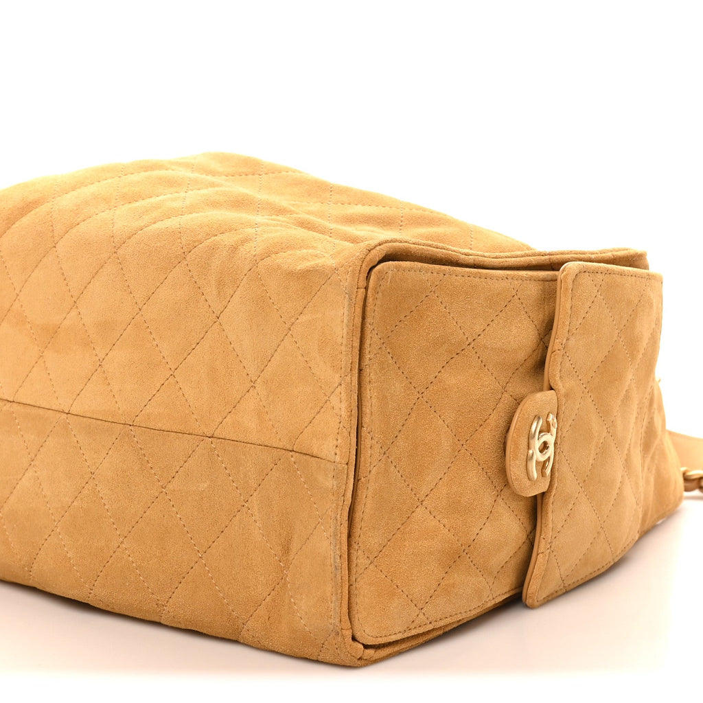 Suede Quilted Medium Chanel 25 Handbag Beige