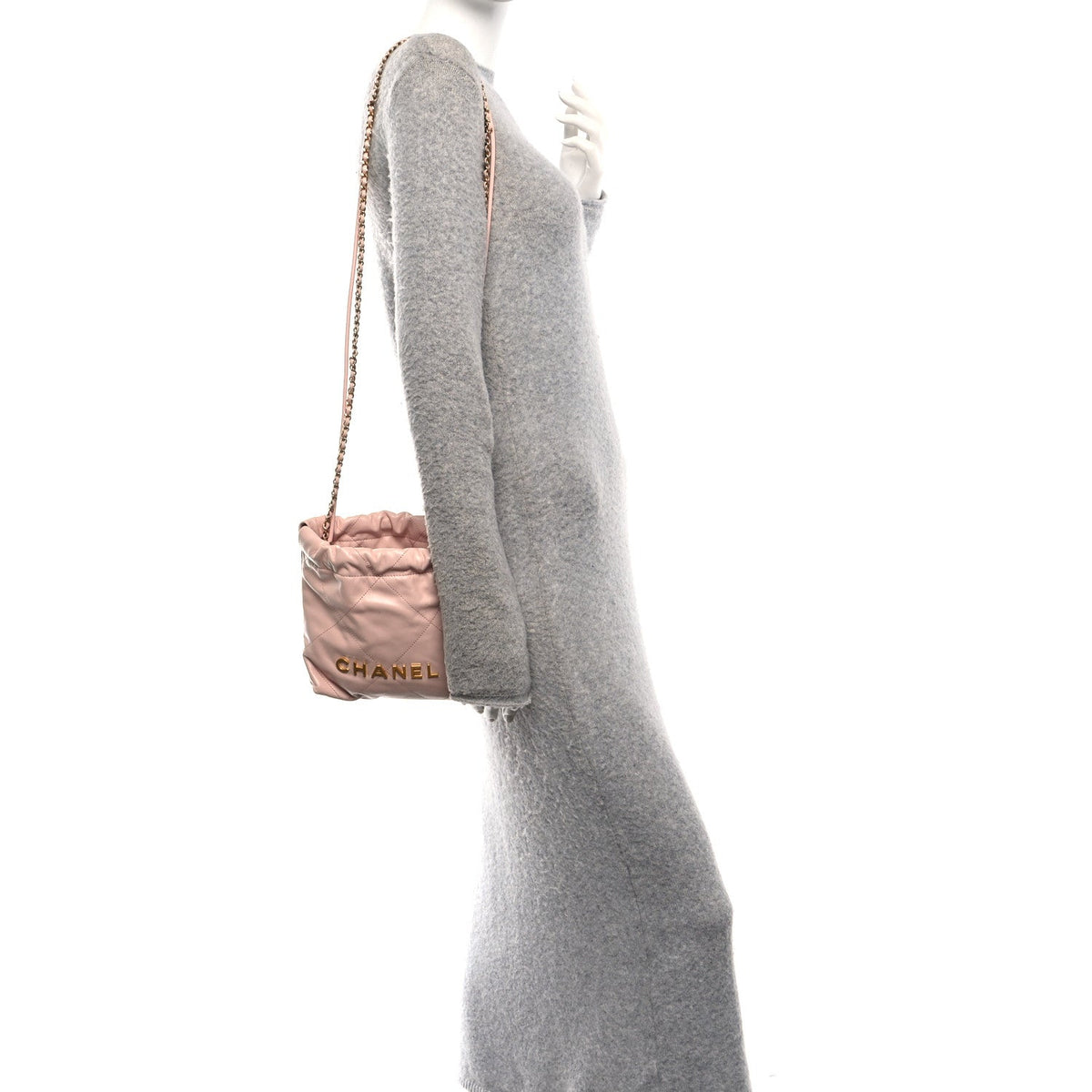 Shiny Calfskin Quilted Mini Chanel 22 Light Pink