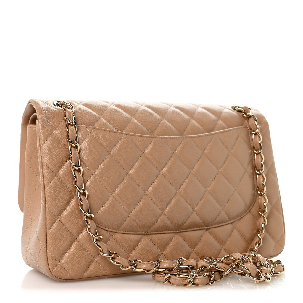 Caviar Quilted Jumbo Double Flap Beige Clair
