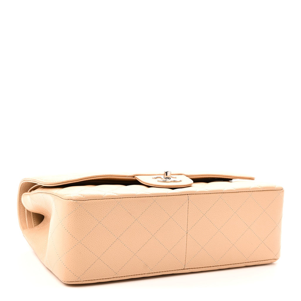 Caviar Quilted Jumbo Double Flap Beige