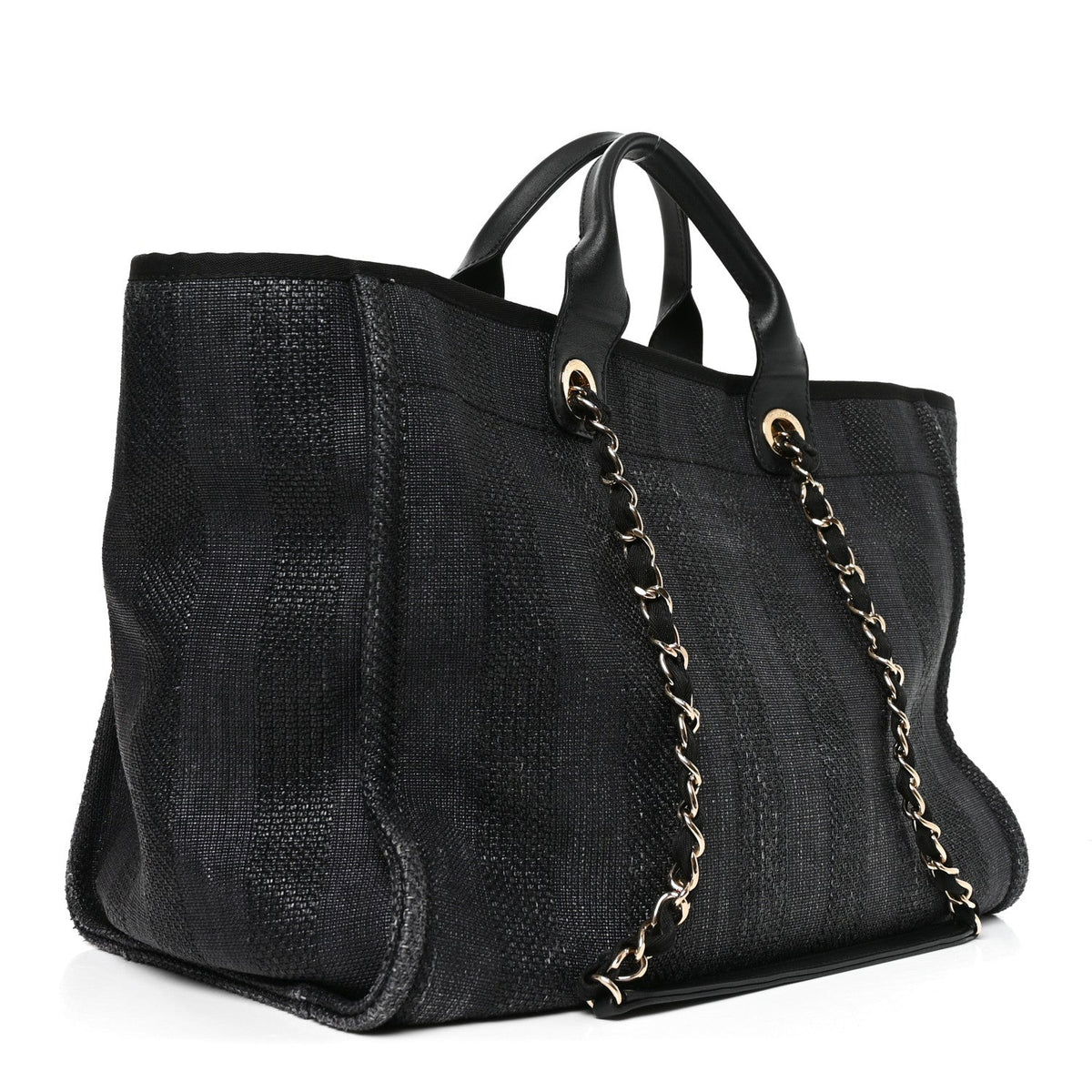 Mixed Fibers Calfskin Striped Medium Deauville Tote Black