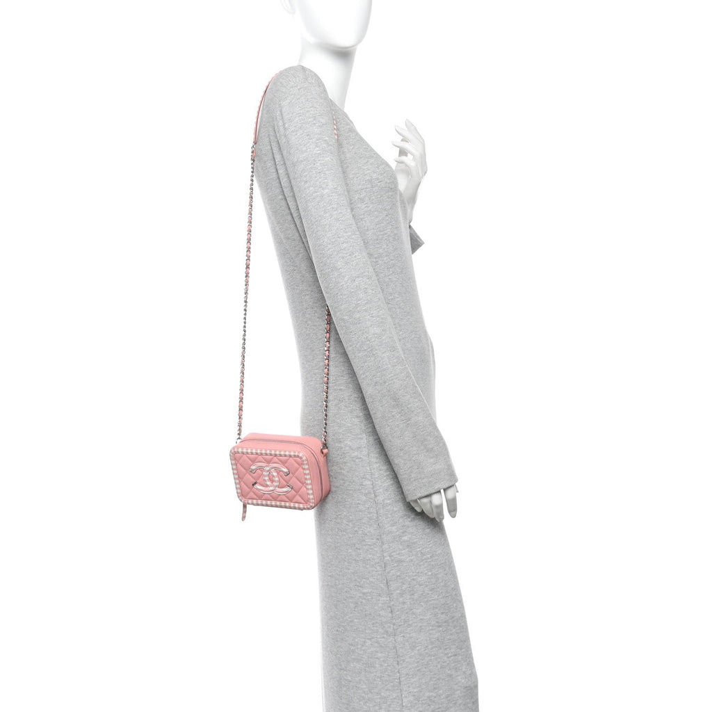 Caviar Quilted Striped CC Filigree Clutch With Chain Pink White
