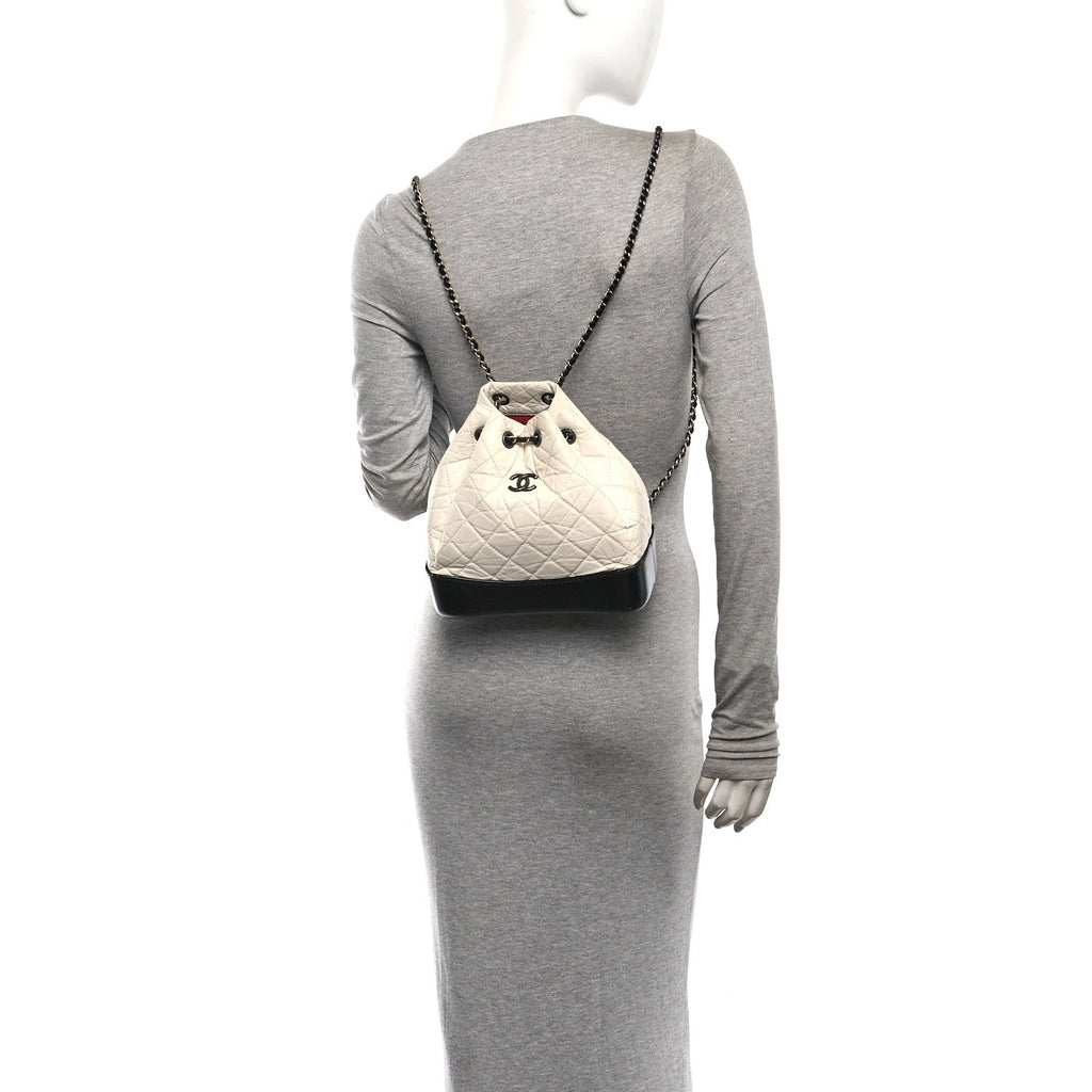 Aged Calfskin Quilted Small Gabrielle Backpack Black White